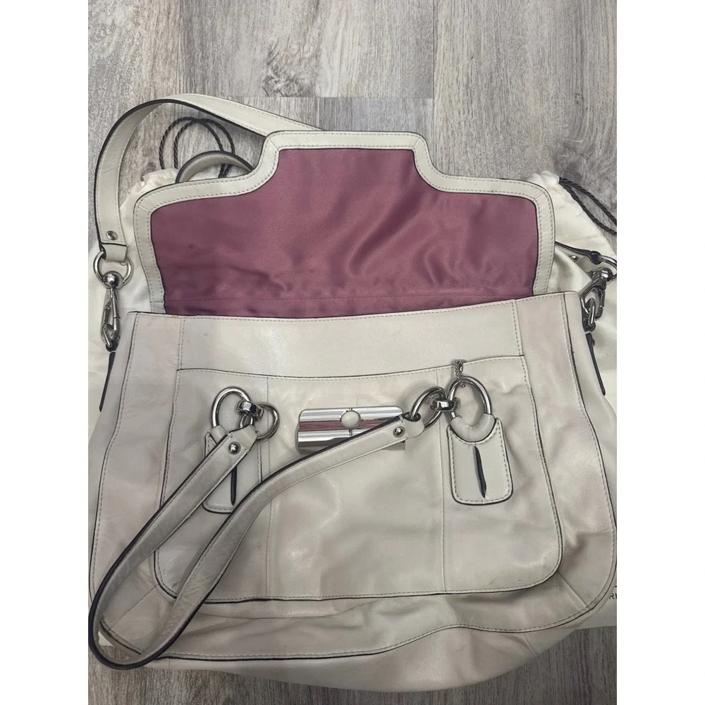Coach Kristin Off White Leather Flap Shoulder Bag Crossbody Silver Hardware
